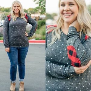 Tara Lynn Buffalo Plaid Elbow Patch Long Sleeve